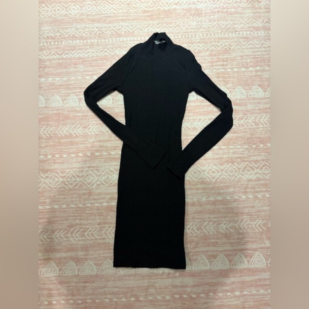 Lulu’s Dashing Black Ribbed Mock Neck Long Sleeve Bodycon Mini Dress
